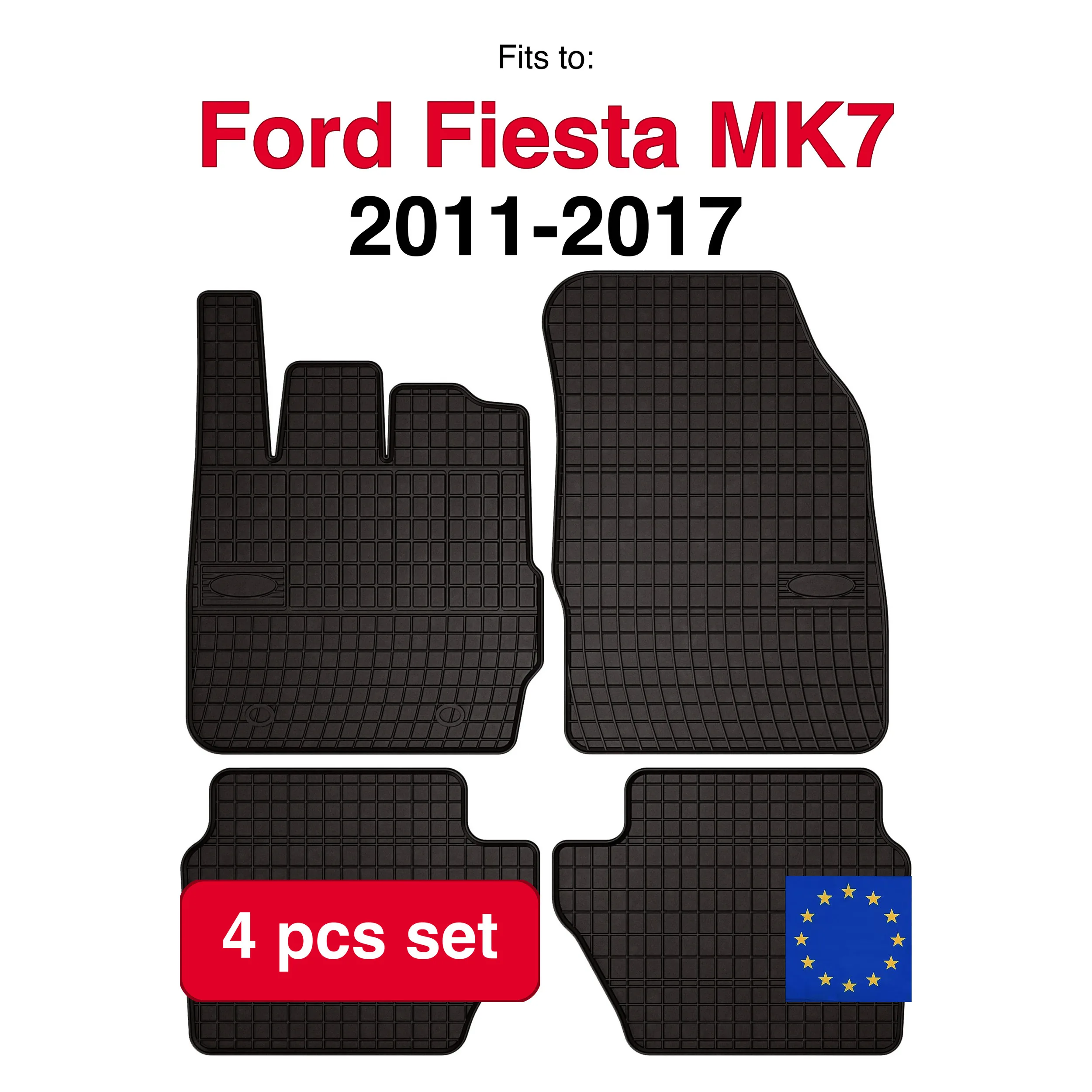 Image of Gummi-Fußmatten für Ford Fiesta MK7 Schrägheck (2008–2011), schwarze Passform (4 Stück)