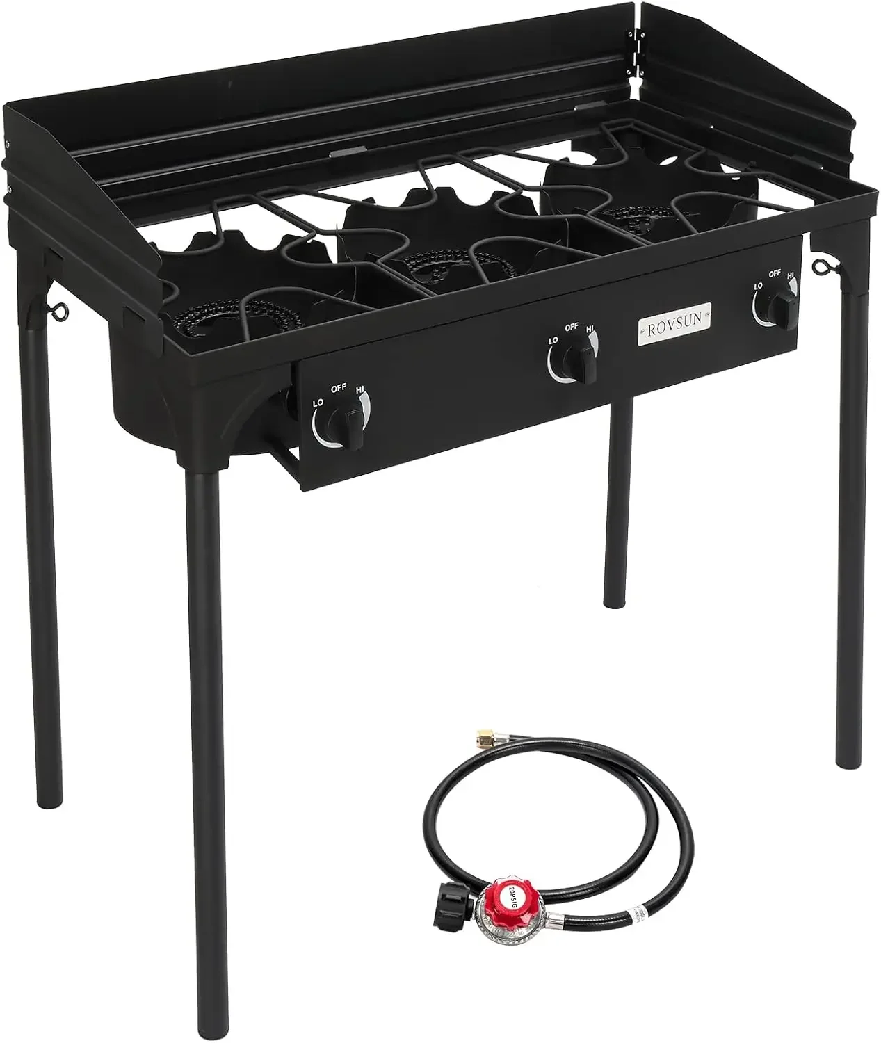 3-Burner Outdoor Portable Propane Burner Stove 225,000-BTU Gas Cooker with Windscreen & Carrying Bag, Heavy Duty Iron Cast Patio