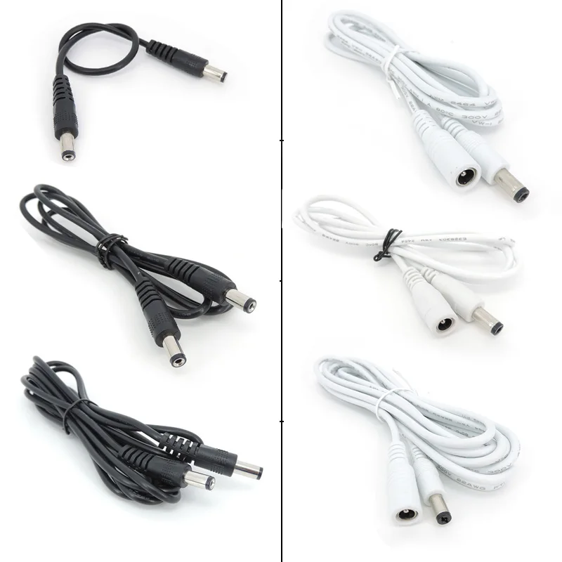 Adaptador de fuente de alimentación macho a macho hembra, enchufe de cable blanco y negro, Conector de cable de 5,5x2,1mm, cables de extensión de 12V, 10x22AWG, 3a, CC, J17