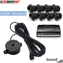 Koorinwoo Adjustable Speaker Parktronic Car Parking Sensors 8 4 Probes Front BacK Buzzer Alert Car Detector Parking Assistance