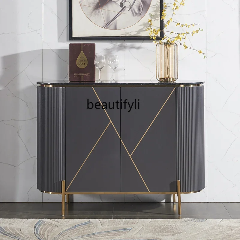 

Light luxury porch cabinet marble door living room decoration American storage partition dining side cabinet