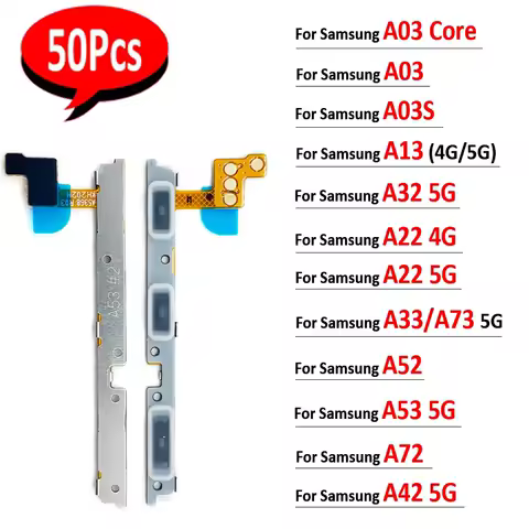 50Pcs，NEW For Samsung A03S A03 Core A13 4G A22 A33 A73 A52 A42 A53 5G A72 Power On Off Volume Side Button Key Flex Cable