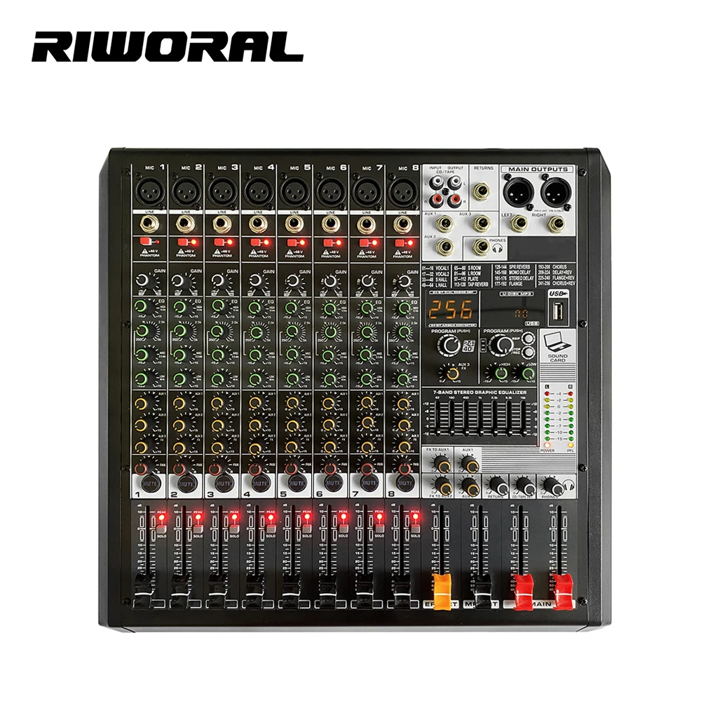 

MD8 Professional 8 Channel DJ Controller with 256 DSP Reverb Effect BT 5.0 USB Mixer USB Audio Mixer