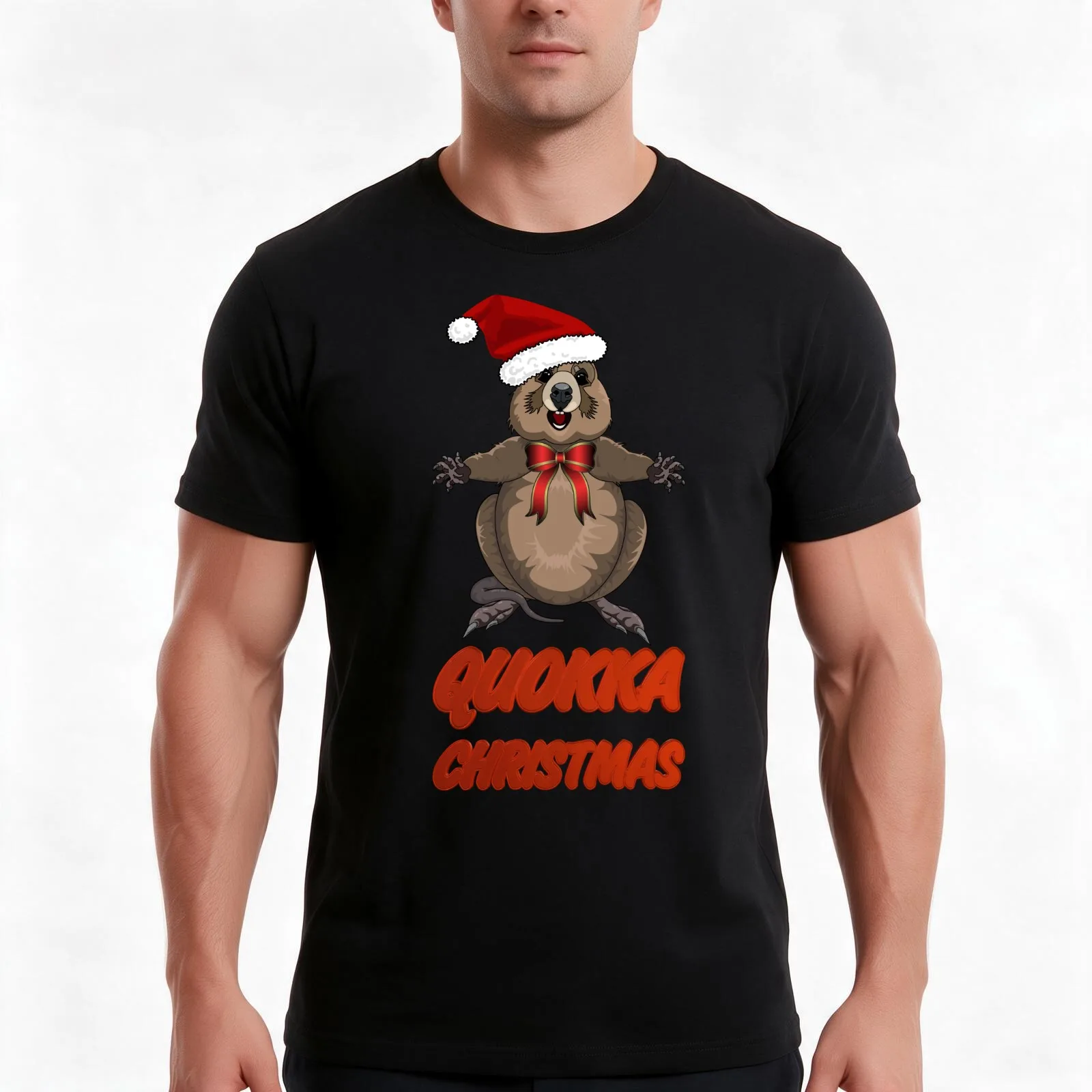 Happy Christmas Quokka - Have a Quokka Christmas! by Amanda M Lucas T-Shirt Summer Casual Cotton Tee Oversized Streetwear Tops