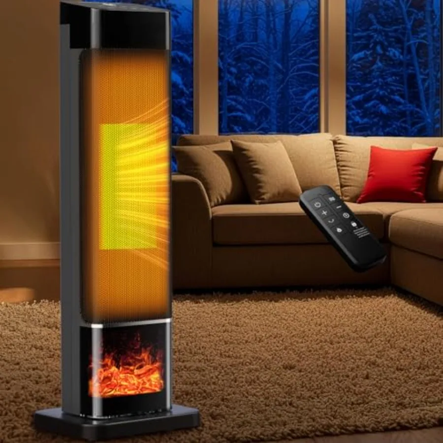 

Large Room Electric Space Heater for Indoor Use with Remote Control Adjustable Thermostat 120 Oscillation 24H Timer 3D Fireflam