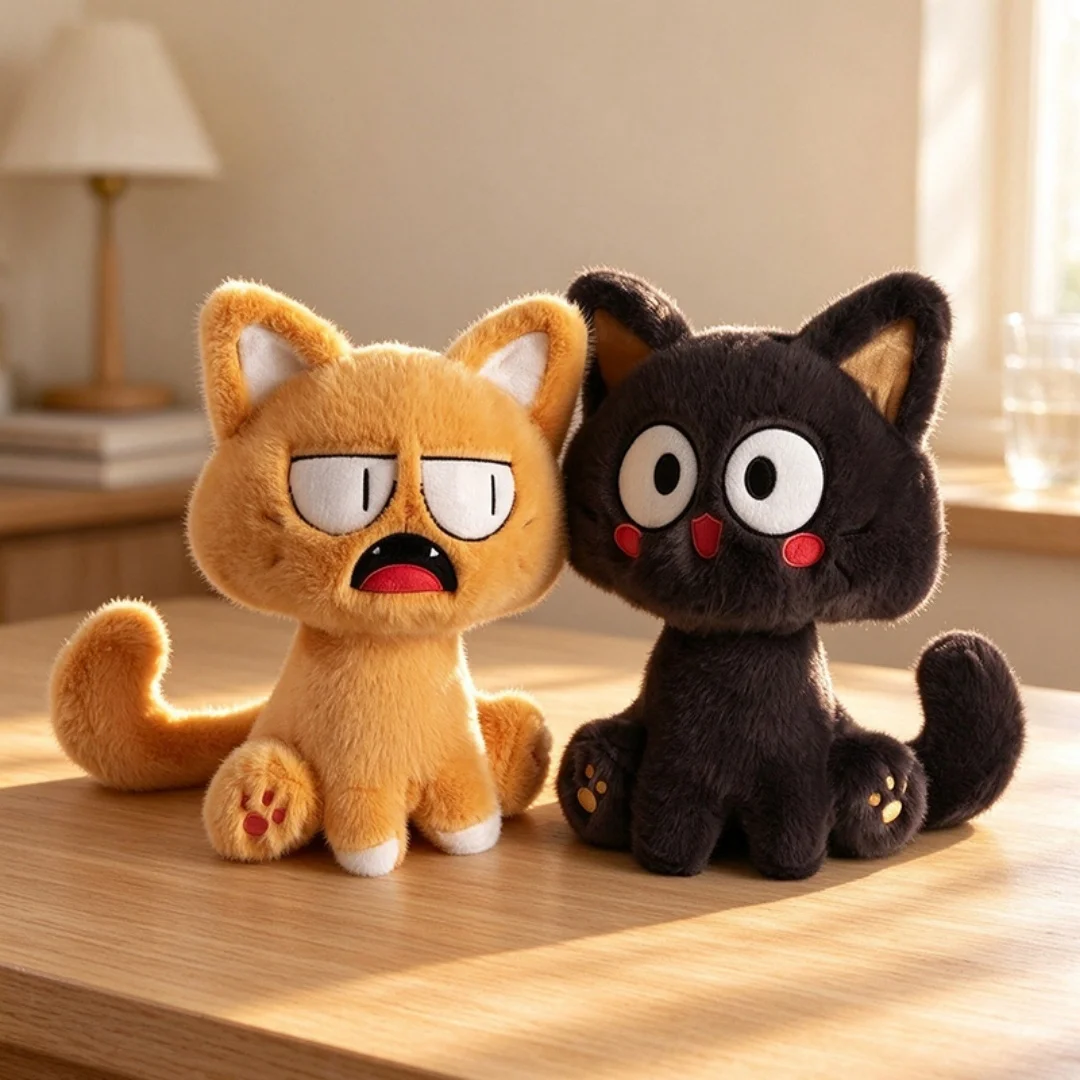 Adorable Cute and Cool Expressions Cartoon Cat Plush Toy Soft Stuffed Animal Cat Plushie Birthday Xmas Companion Gift for Kids