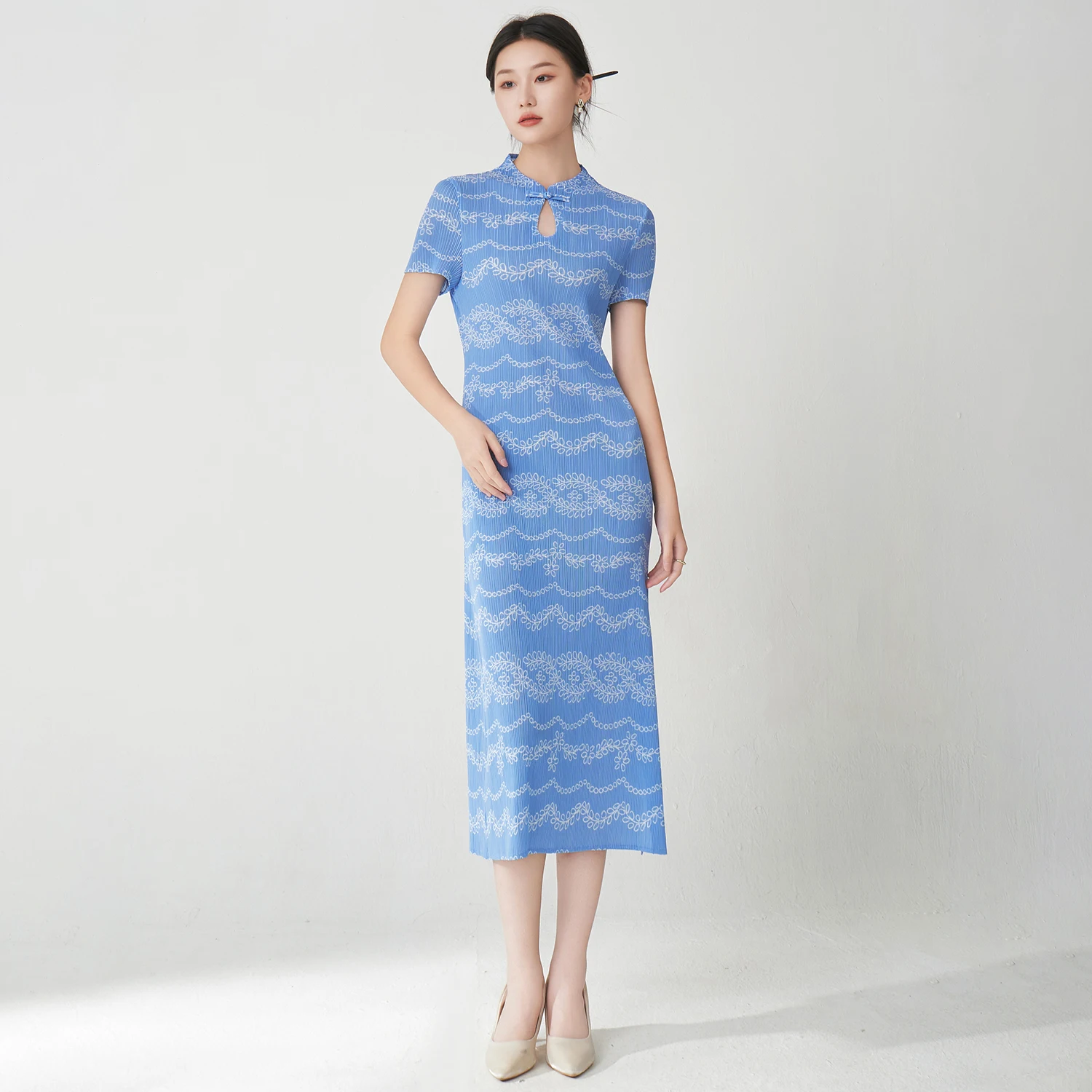 

Chic Pleats Women's Elegant Dress High Quality Summer Stretch Print Casual Dress Miyake Pleated Dress