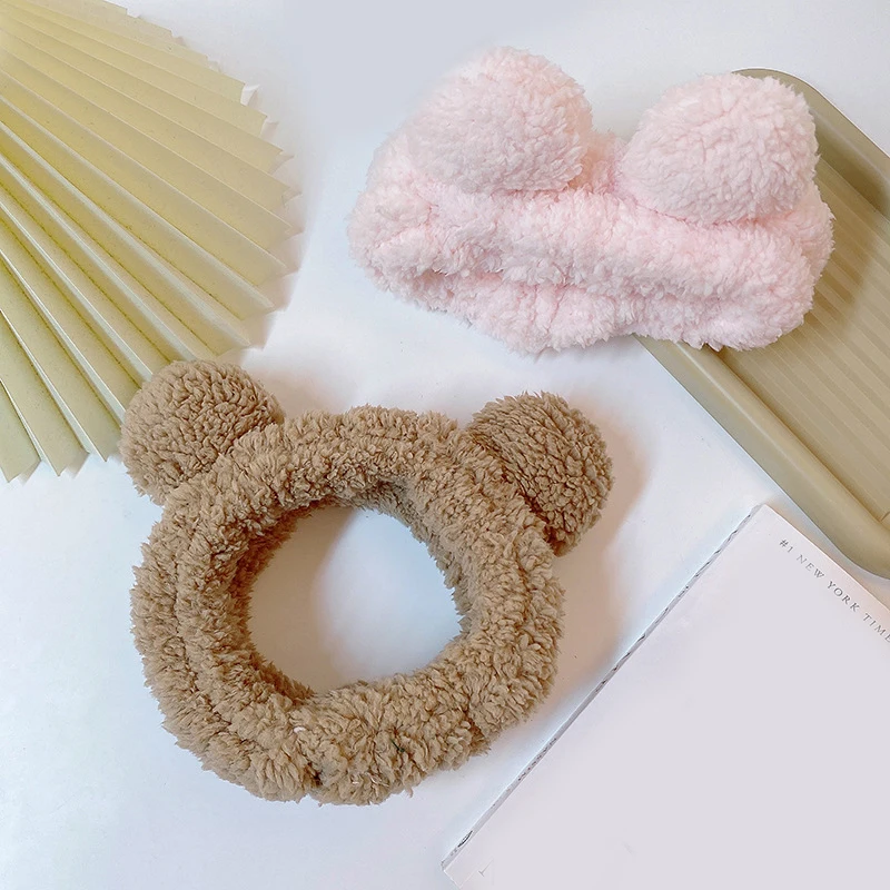 2022 New Bear Ear Hair Bands Wash Face Hair Holder Soft Warm Coral Fleece Bows Headbands For Women Girls Turban Hair accessories