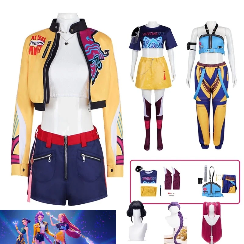 

New Cos Anime KPop Demon Hunters Superstar Rumi Mira Zoe Cosplay Costume Full Set Girl Group Suit Women Halloween Party Roleplay