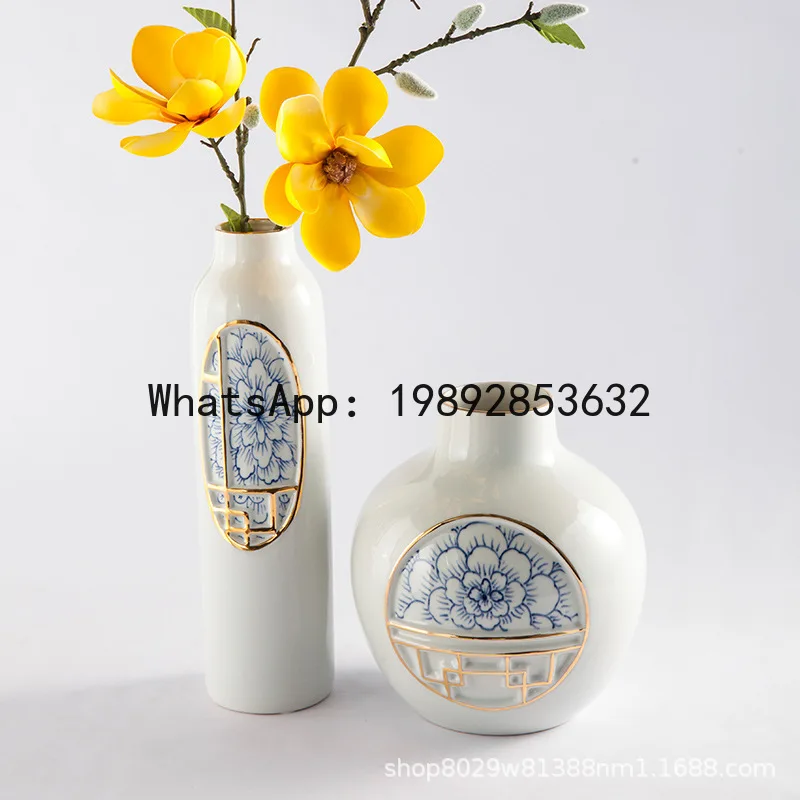 CZ Jingdezhen  Dining Table Dried Flower Vase Ornament Entrance Living Room TV Cabinet Flower Arrangement Ceramic Decoration