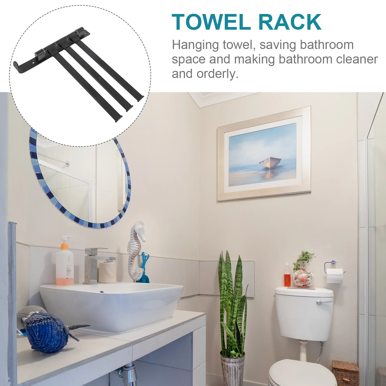 1Set Aluminum Swivel Towel Rack Black Scratch Resistant Wall Mount Holder Bathroom Kitchen Storage Towel Rack Storage Holder