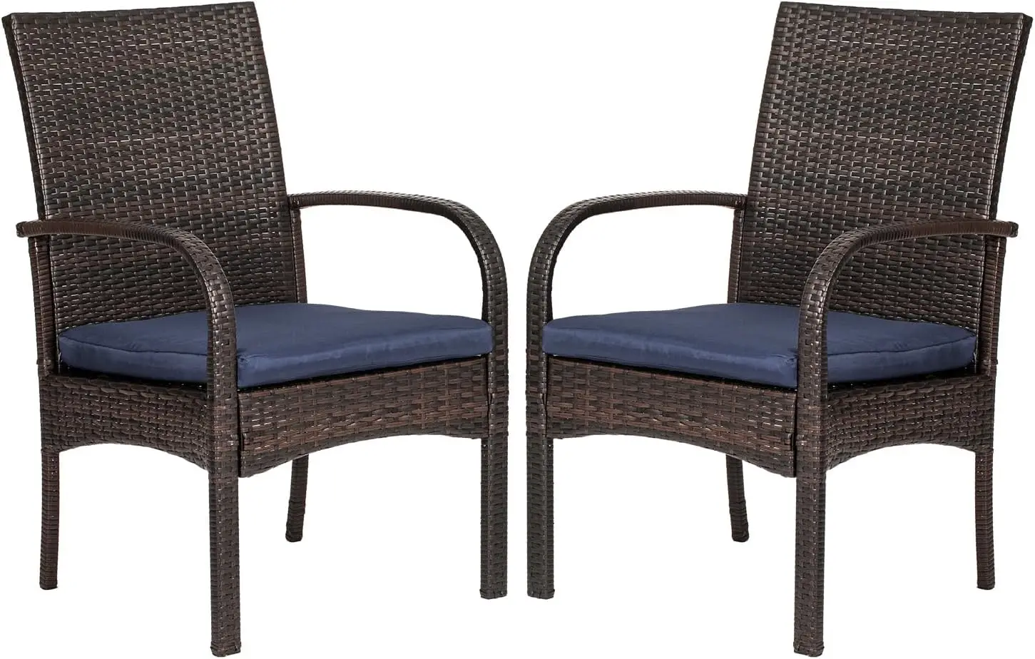 

2 Pack Wicker Patio Dining Padded Cushions Outdoor Rattan Chairs with Armrest Support 350 lb, 2Pack, Brown