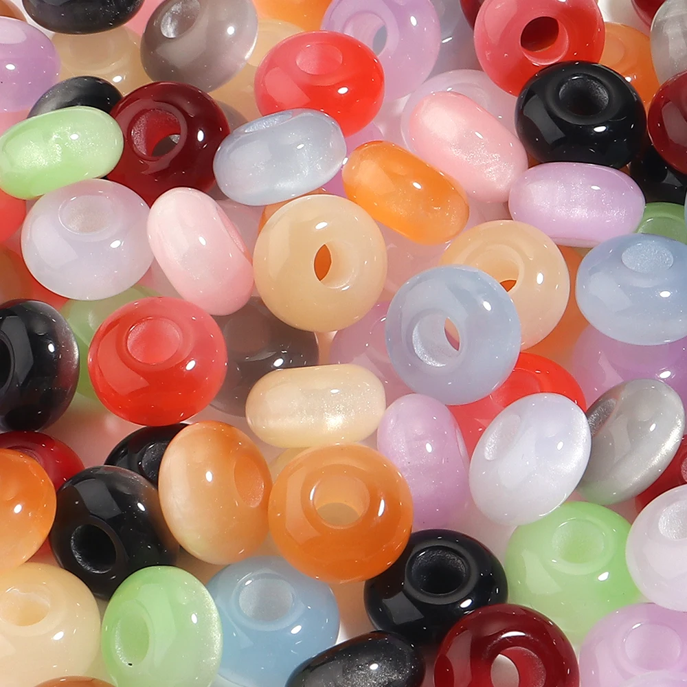 10 perles acryliques œil de chat colorées de 14 mm, à grand trou, en forme d'abaque, pour la fabrication de bijoux, bracelets, porte-clés et accessoires DIY