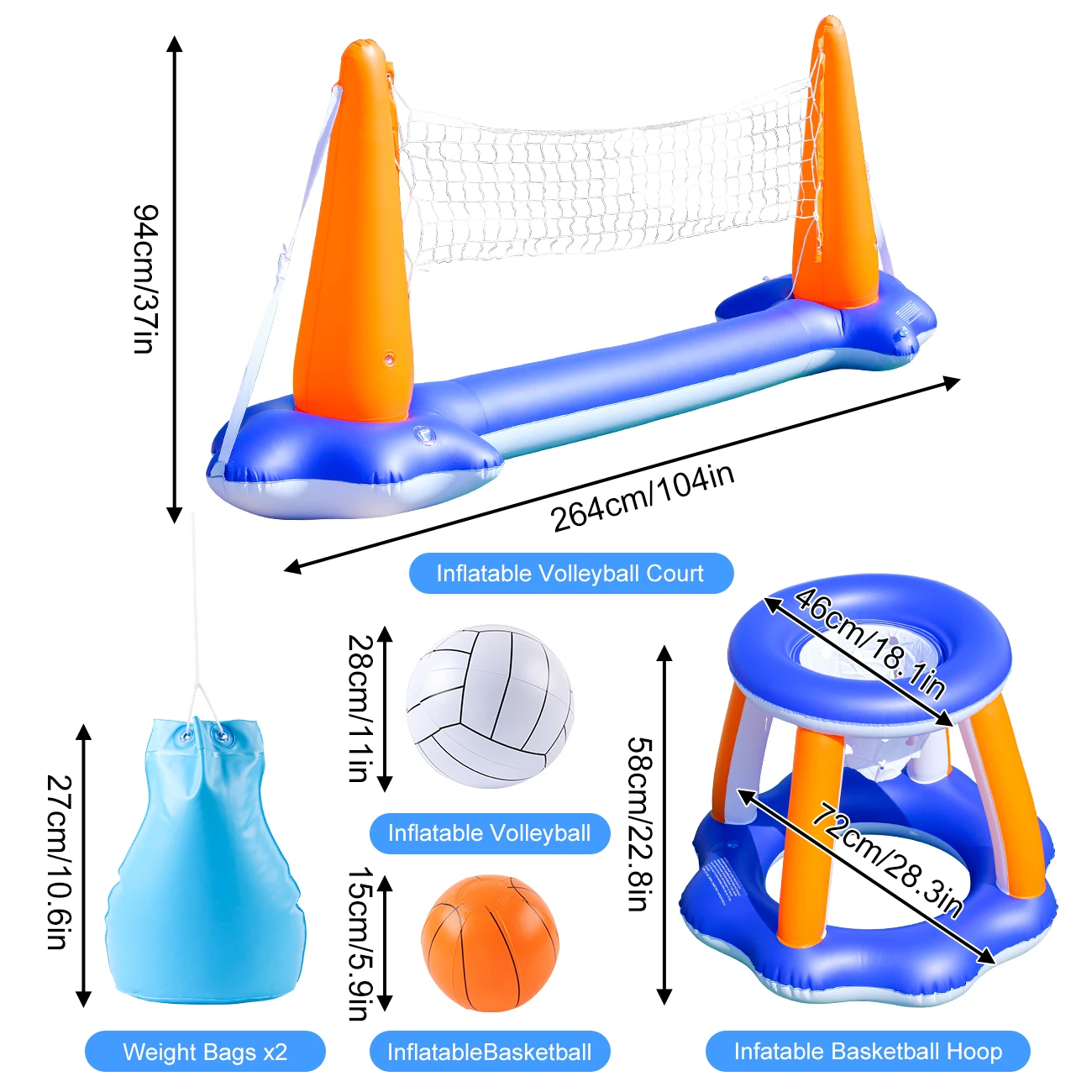 1 szt. Nadmuchiwany kosz do koszykówki wodnej 2 w 1 i siatka do siatkówki - Wytrzymały zestaw sportowy do basenu z PVC dla dorosłych i dzieci