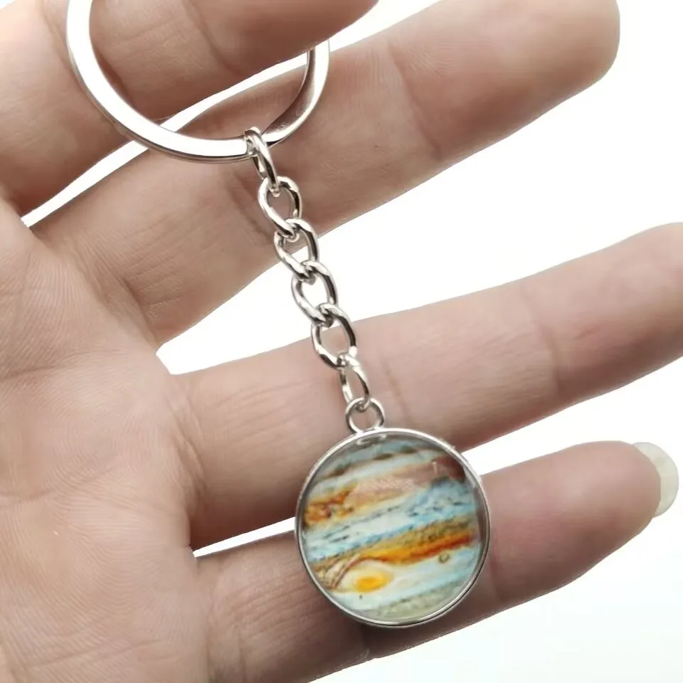 Glow In The Dark Solar System Planet Key Chain Nebula Luminous Key Ring Moon, Earth, Sun, Double-sided Glass Ball, Keychain Gift