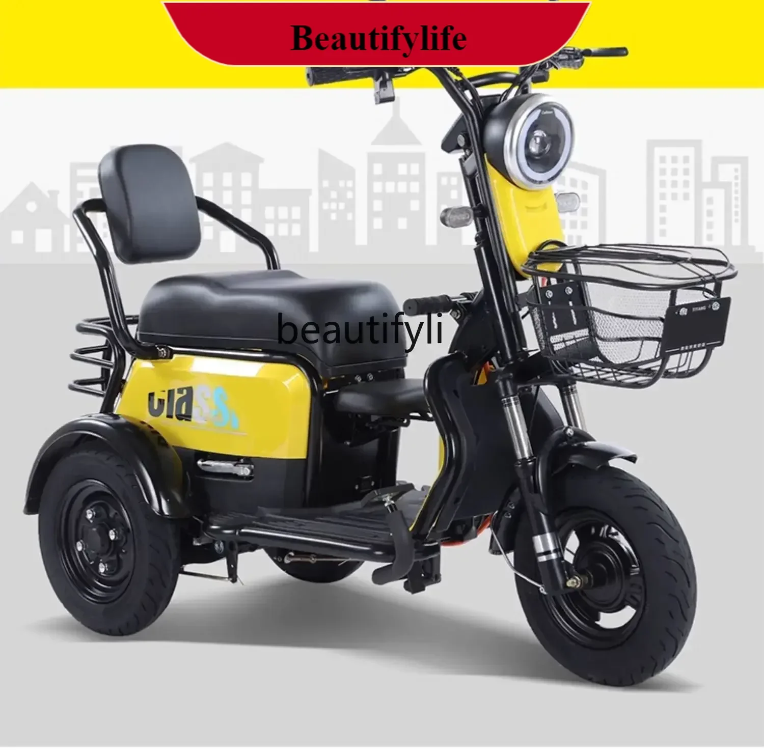 

E132 New electric vehicle scooter pick up small women's parent-child three-person battery car