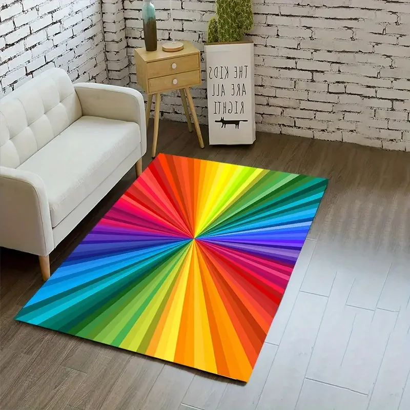 Illusion Rainbow Chromatic Colour Area Rug,Carpet Rug for Home Living Room Bedroom Sofa Doormat Decor,kids Non-slip Floor Mat 3D