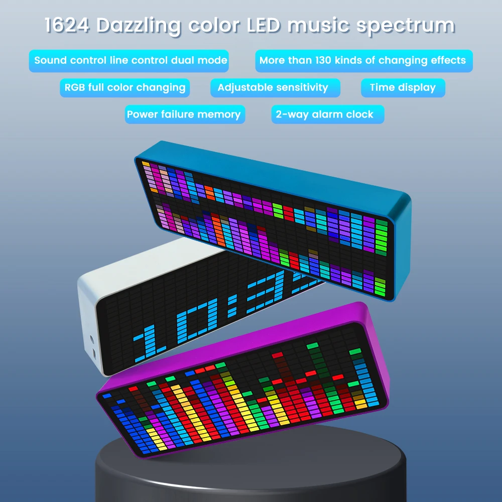 Dazzling RGB Music Spectrum Display, LED Pickup, Luz Ambiente, Relógio Eletrônico, Controle de Som, Indicador De Nível De Espectro, Nível De Ritmo