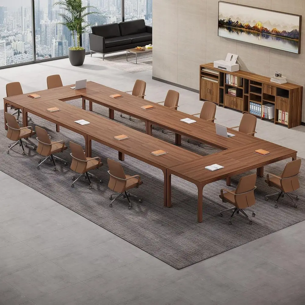 

Large 6.5' Office Conference Table, 78.74 Wide x 27.56 Deep, Brown Boardroom Desk for Meetings(6pack)