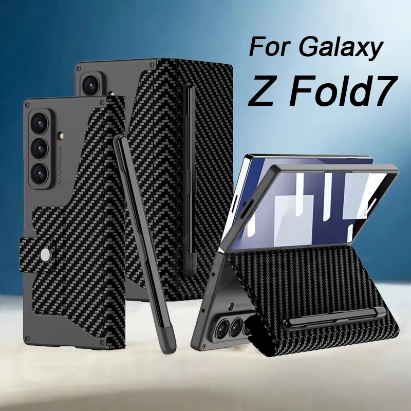 

Frosted Leather Fold Stand Case For Samsung Galaxy Z Fold 7 6 Case With Stylus Pen Holder Screen Glass Cover For Galaxy Z Fold7