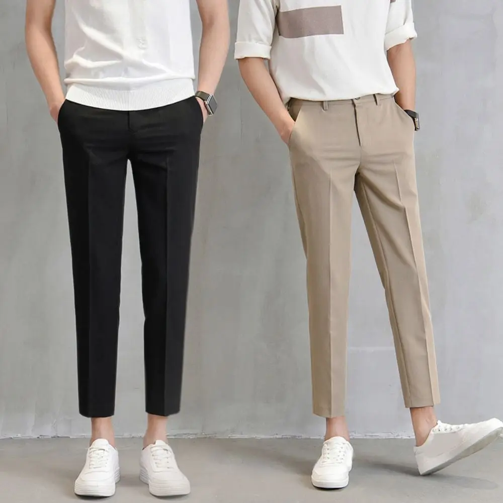 

Cropped Pants Business Suit Pants Thin Straight Men's Formal Pants Casual Trousers Solid Color Classic Suit Pants Business