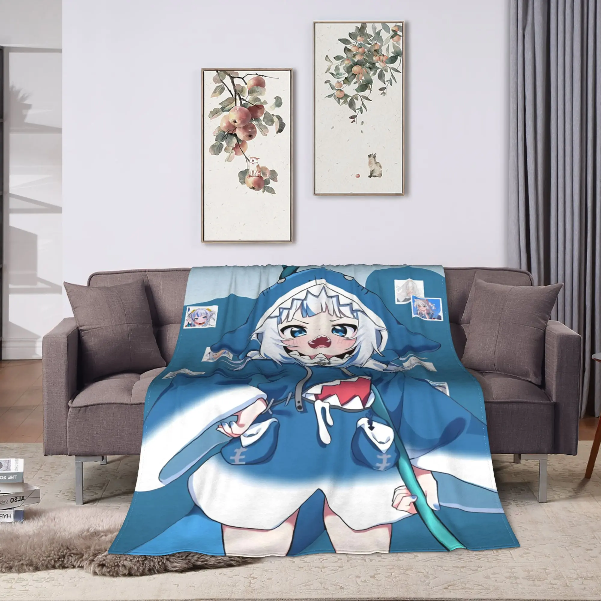 Gawr Gura Standing Pose Warm Blankets  Kids Plush Throw Blanket Funny Couch Bed Flannel Bedspread Sofa Bed Cover