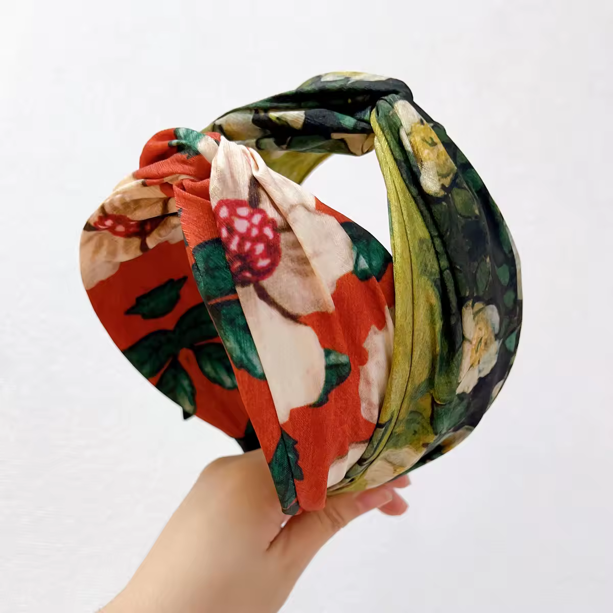 Turbante de nudo cruzado lateral ancho para mujer, diadema Floral fresca, accesorios para el cabello de viaje de primavera, nueva moda