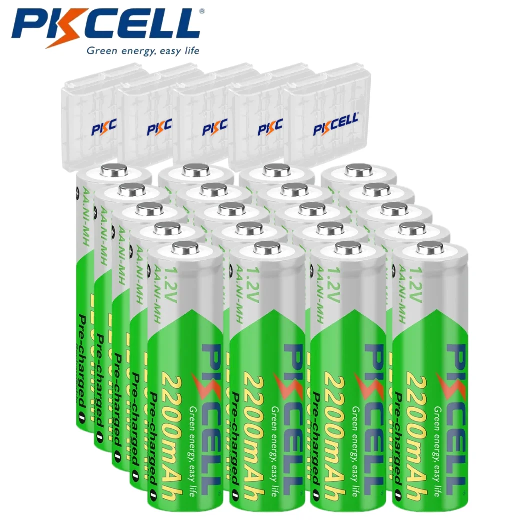 

PKCELL 20PCS AA Rechargeable Battery 2200mAh High Capacity Batteries 1.2V NiMH Low Self Discharge Cell For Camera Radio Clock