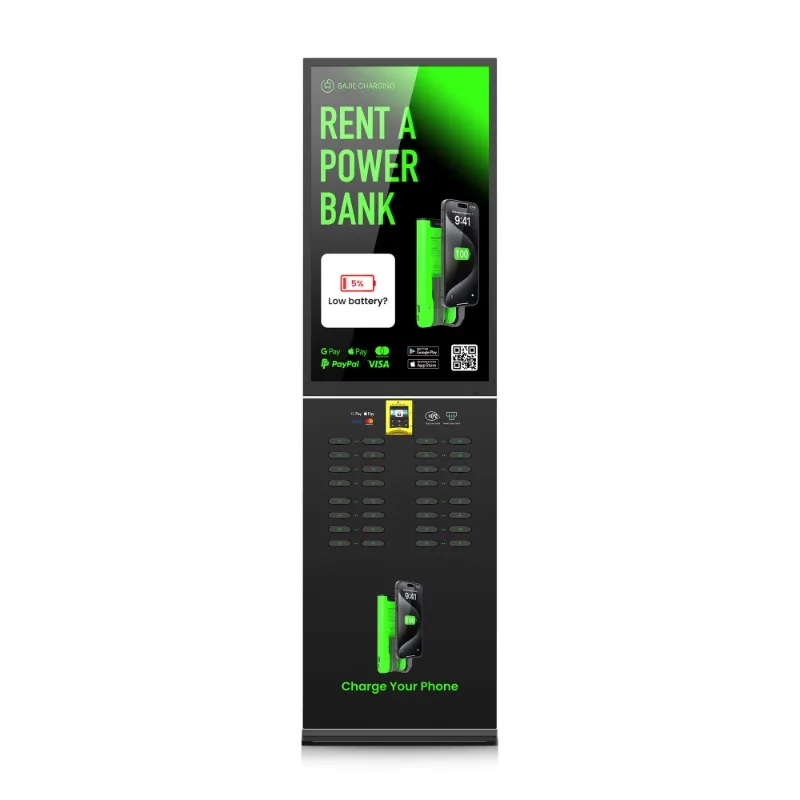 Train Station Power Bank Charging Station 32 Slots 43 Inch LED Display Fast Charging Cell Phone Sharing Rental Service
