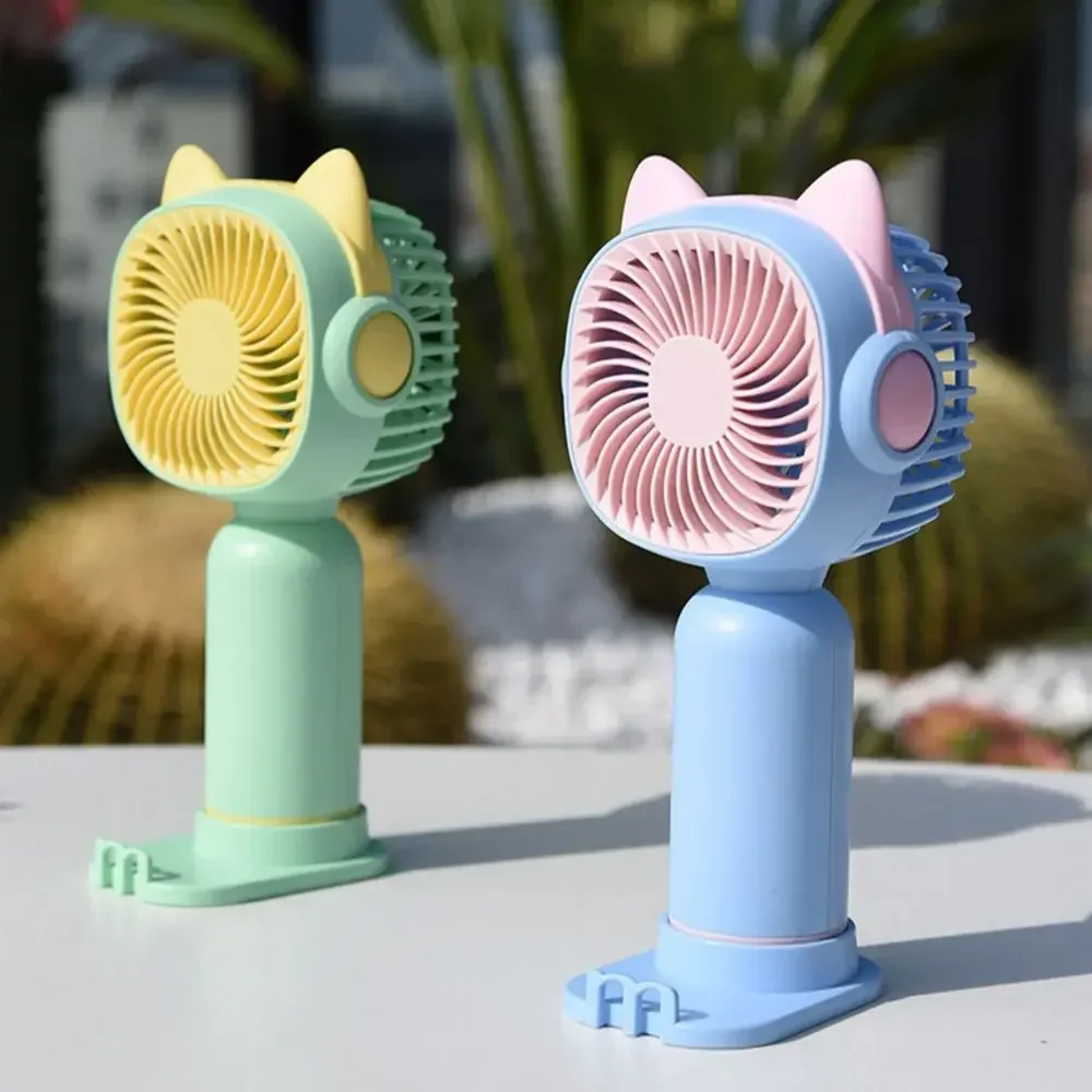 2Pcs Portable Mini Wireless Fan USB Rechargeable Handheld Cute Cat Ears Fan Summer Camping Hand fan With Cell Phone Holder