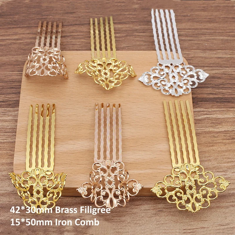 BoYuTe (10 Pieces/Lot) Metal Brass Filigree Welding 15*50MM Iron Hair Comb Materials Handmade Diy Hair Jewelry Accessories