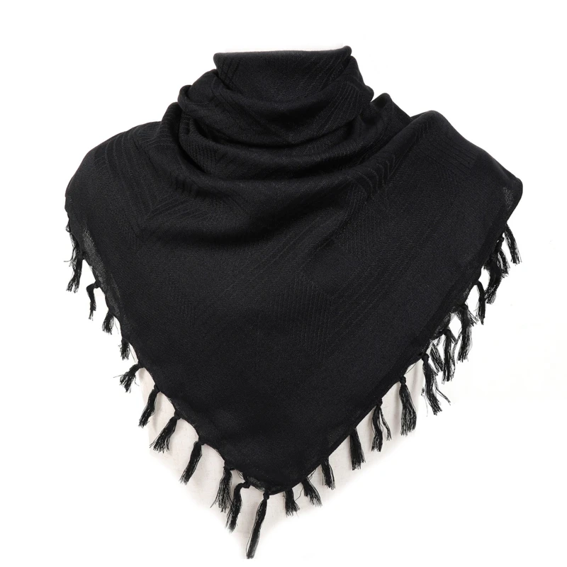 Cotton Blend Lightweight Shemagh Desert Windproof Hijab Scarf Stripe Pattern Arab Keffiyeh Thickened Scarf Wrap for Men