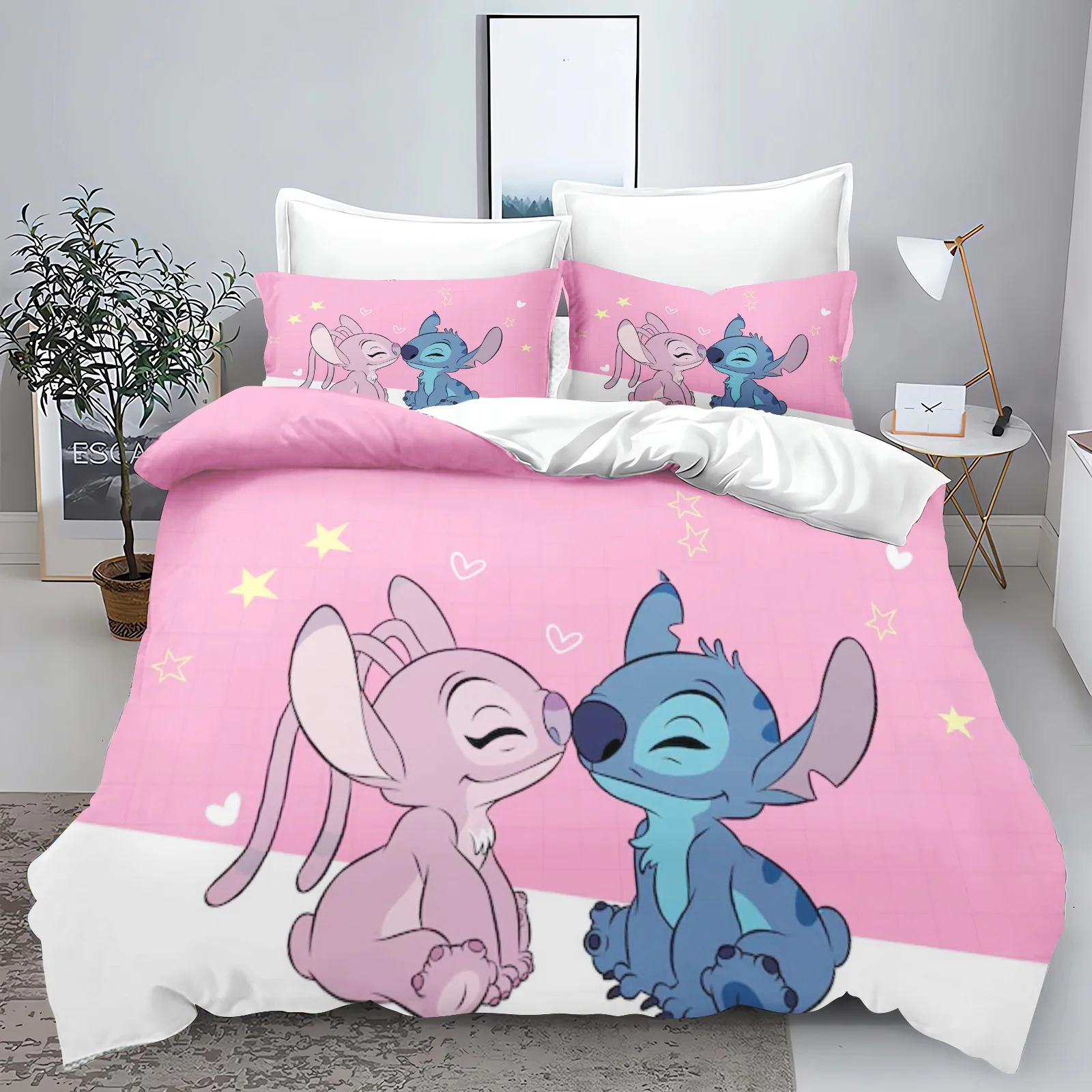 Stitch 3D ropa de cama king size para niños juego de funda nórdica con estampado bonito de dibujos animados funda de edredón estampada para el hogar 100 %