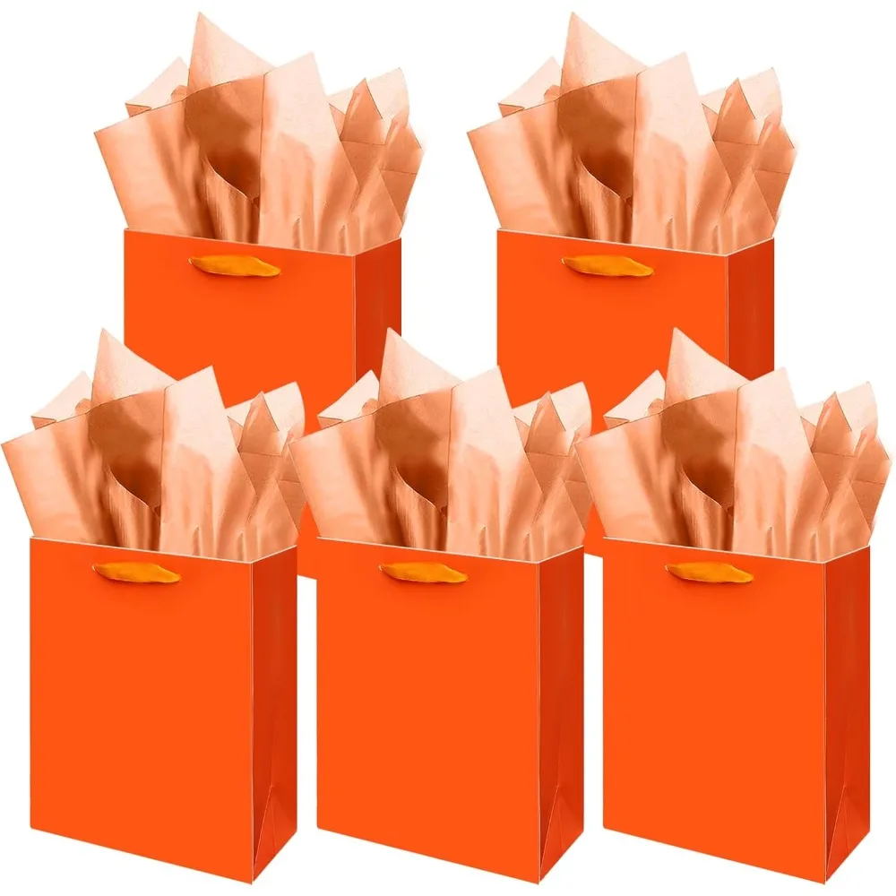 

Dark Orange Gift Bags with Tissue Paper for Wedding, Birthday, Party Supplies-7.9x4.3x9.6 Medium Size Cardboard Gift