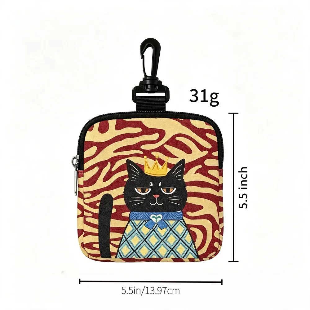 Waterproof Faux Leather Zippered Case Multifunctional Mini Earphone Pouch with Key Hook Dog-Patterned Coin Purse for Outdoor Hiking And Storage