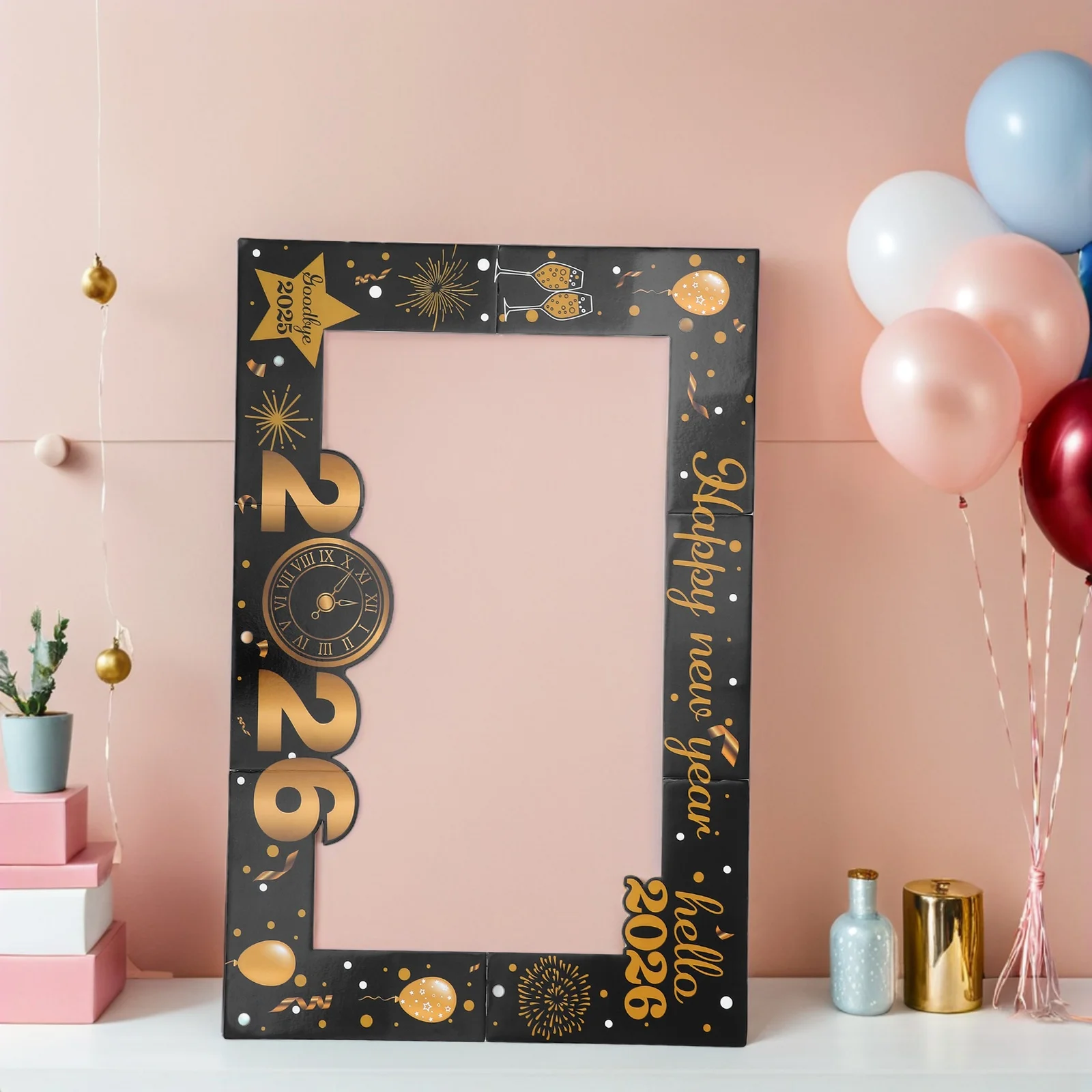 

2026 New Year Photo Frame Props Party Booth Frame For Eve Celebrations Happy New Year 2026 Party Supplies Decorations Handheld