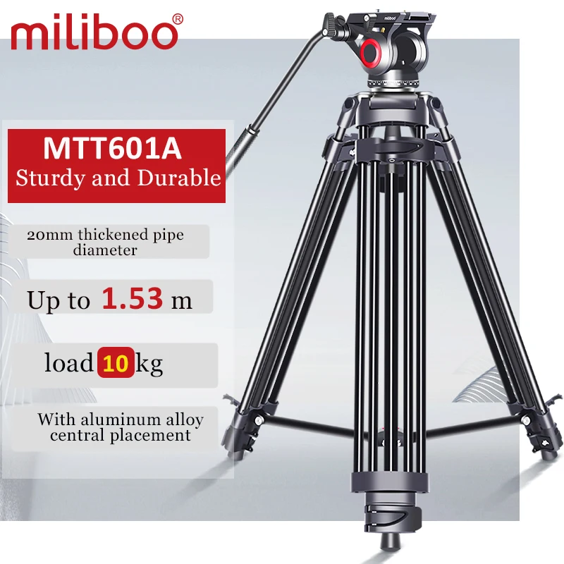 miliboo MTT601A Treppiede per fotocamera con testa fluida resistente in alluminio per videocamera/supporto DSLR/supporto/staffa Treppiede video professionale