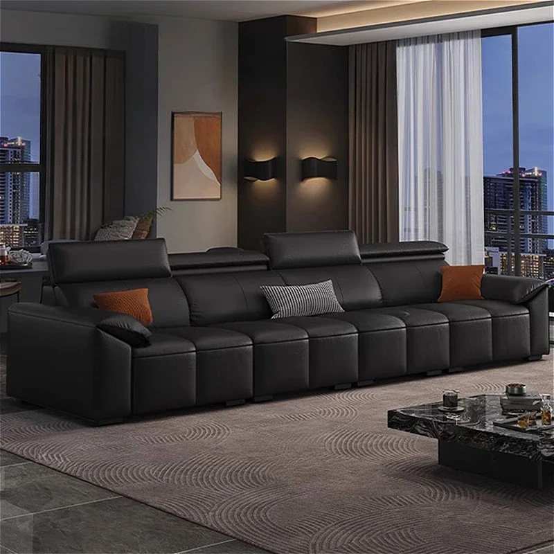 Italian Leather Living Room Sofa Modern Simple Villa Retractable Reclining Sofas Lazy Modular Home Furniture Sofa Cama FYRS