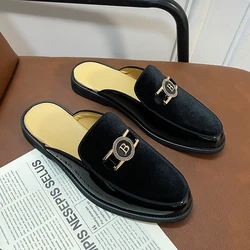 Zapatos informales de cuero para hombre, sandalias, mocasines, zapatillas, color negro, marca de diseñador de lujo, 2024