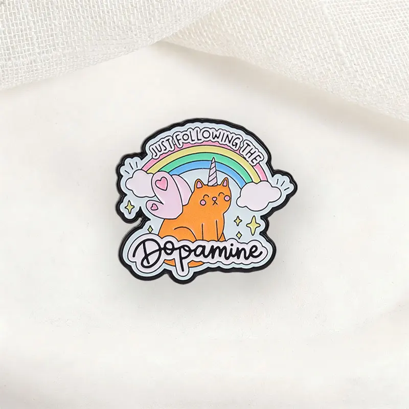 Just Following The Dopamine Emaille-Abzeichen Einhorn-Katze mit Regenbogen und Wolken Legierungs-Pin-Brosche Schmuckgeschenke für Freunde – Detail 5