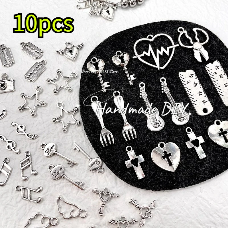 

Y2k Sweet Cool Style Alloy Pendant Beads, Cross Love Guitar Lock, Japanese DIY Handmade Beaded Necklace Bracelet Material