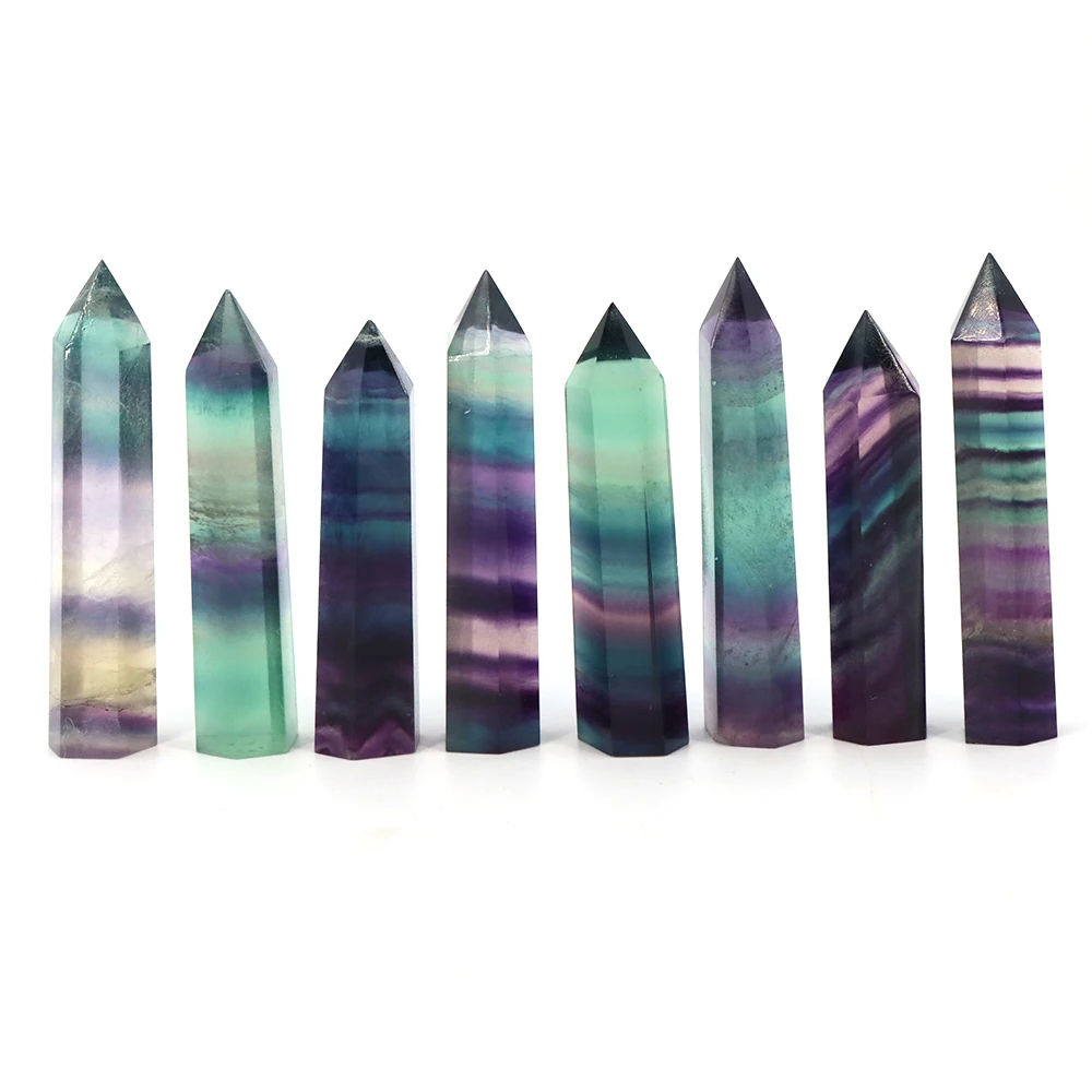 Natural Stone Crystals Fluorite Point Wand Colorful Striped Quartz 5-6CM Witchcraft Mineral Reiki Healing Gemstones Crafts Decor