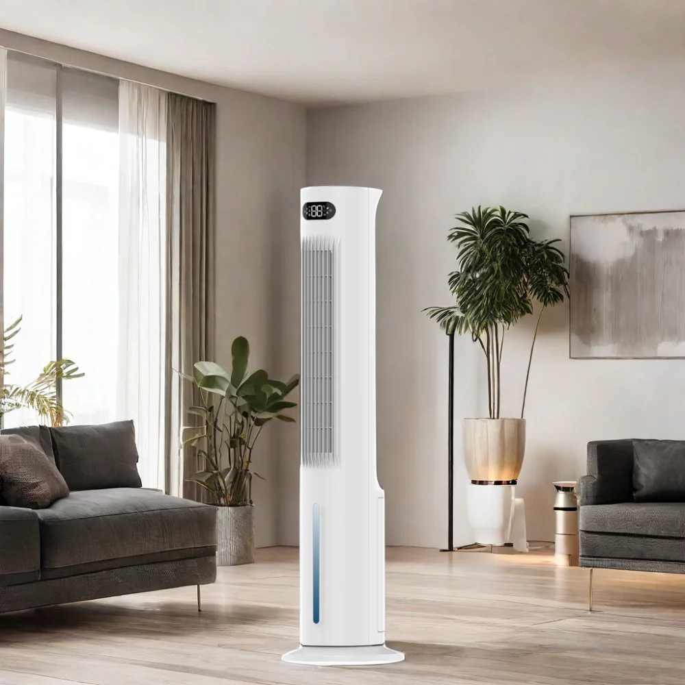 

Factory Hot Sale 75W 7L Water Capacitor Blade Less Tower Fan with LED Touch Screen New Electric air Cooler