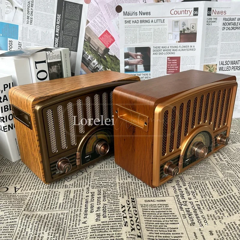 Retro Wooden Radio FM/AM/SW Multi-band Radios Multi-function Wireless Bluetooth Speaker Supports TF Card U Disk Mode Ornaments