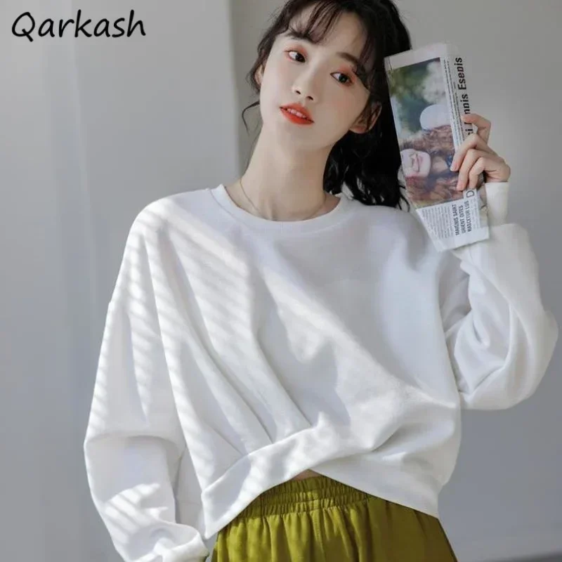 Sweatshirts for Women Asymmetrical Solid O-neck Spring All-match Fashion Students Korean Style Loose Classic Sudaderas Popular