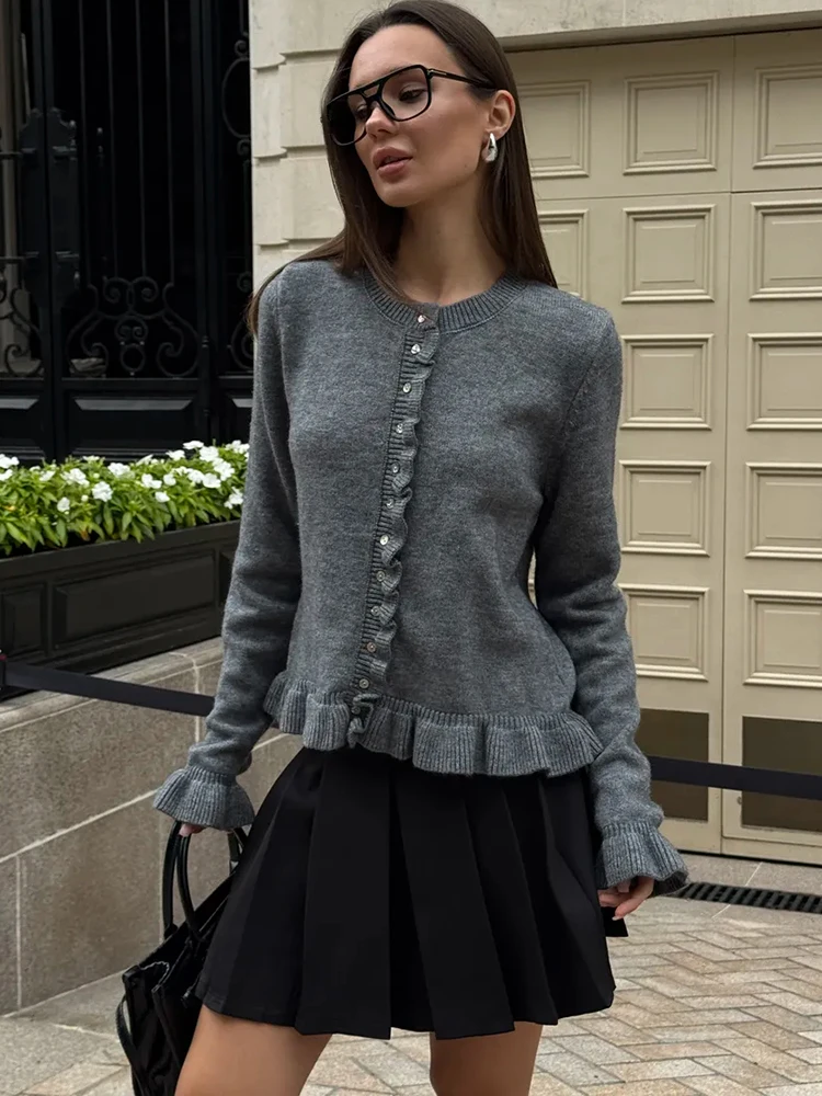 Kardigan z falbankami Tuularose, nowy, w stylu vintage, luźny sweter z dzianiny, top, casualowy, do biura, streetwear, odzież wierzchnia dla kobiet.