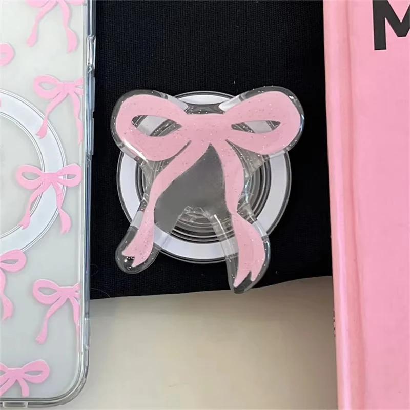 Cute Pink Blue Bowknot For Magsafe Magnetic Phone Griptok Grip Tok Stand For iPhone Foldable Wireless Charging Case Holder Ring