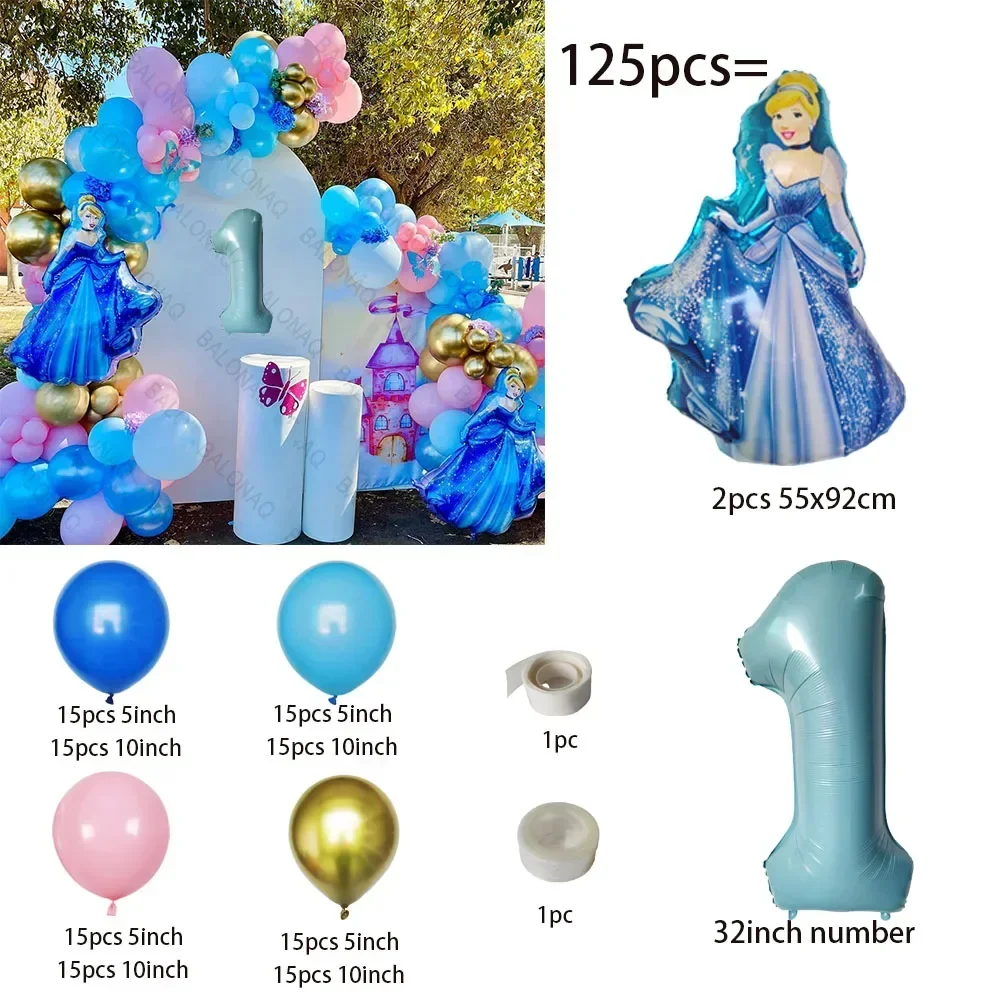 125pcs Princess Theme Cinderella Cartoon Model Happy Birthday Party Decoration Cinderella Aluminum Foil Balloon
