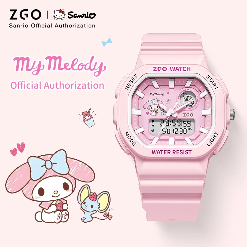 ZGO x Sanrio Melody Watch for Kids Girl Sports 50M Waterproof Square Watch Alarm Clock Chronograph Wristwatch Gift 810