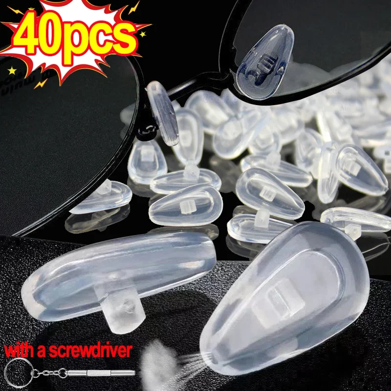 

2-40Pcs Glasses Nose Pads with Screwdriver Soft Adhesive Silicone Non-slip Transparent Nosepads Eyeglasses Eyewear Accessories